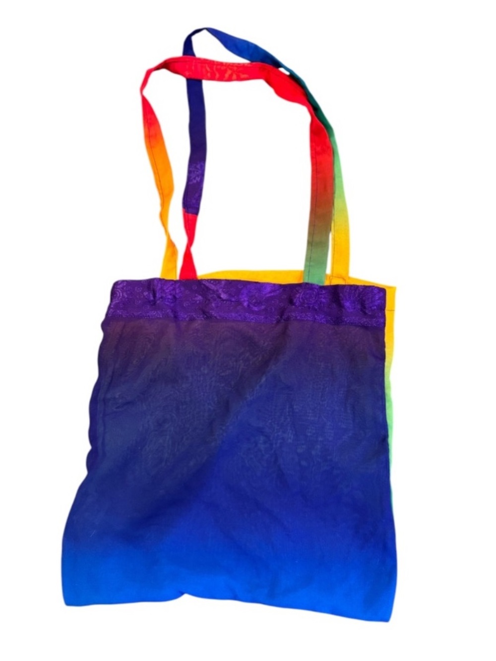 Rainbow Ombre Blue Tote Bag with Multicolor Straps